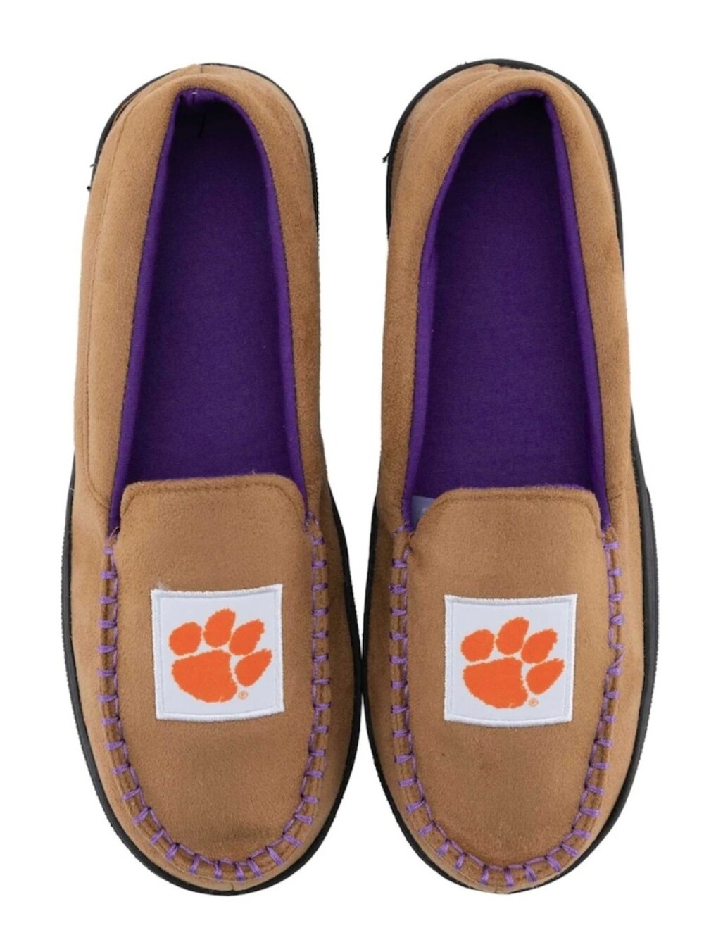 Zoozatz Men's Clemson Tan Slip-On Moccasin with Purple Lining Size 9/10 New